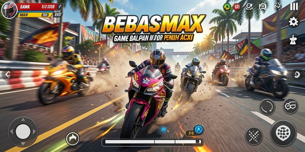 Screenshot utama menunjukkan aksi balapan motor yang mendebarkan.