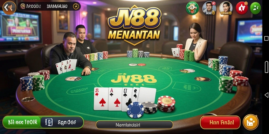 Screenshot gameplay JV88 menampilkan momen seru saat bermain poker.