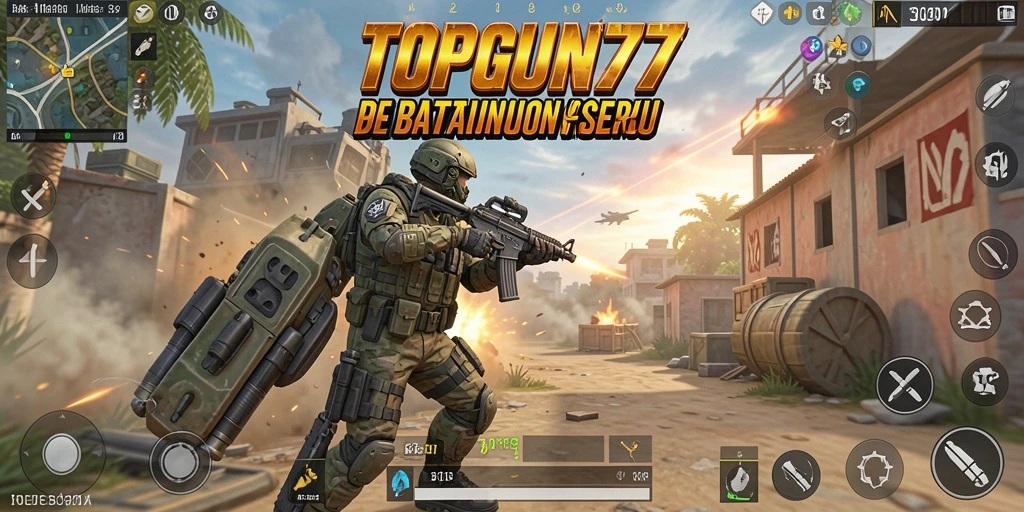Tampilan gameplay seru di TOPGUN77, pertarungan intens dan strategis.